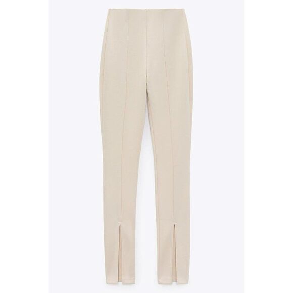 Zara Beige Slit Ribbed Leggings XL 5039 225 NWT - Picture 10 of 16